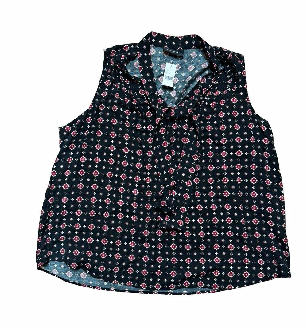 NWT Lane Bryant Floral Keyhole Tie Neck Blouse Size 20 Black Pink White